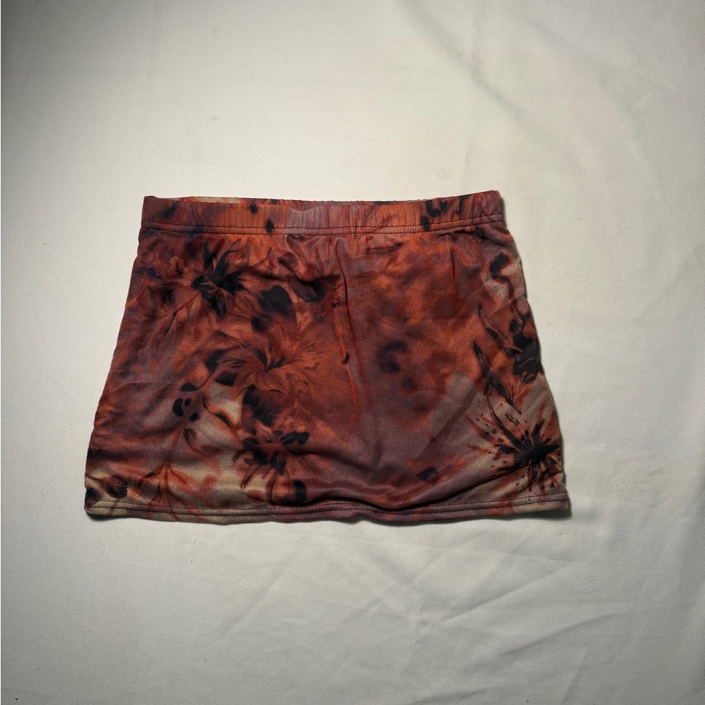 PrettyLittleThing Floral Mini Skirt - Orange and Black